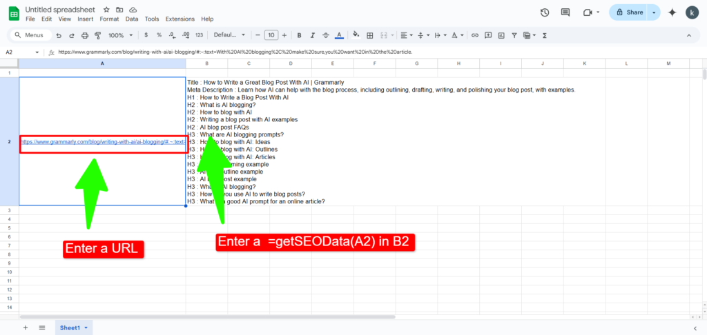 Extract SEO Data in Google Sheets: A Step-by-Step Guide 6 Use the Function in Google Sheets